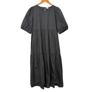 Aritzia Wilfred Rengo Puff Sleeve Tiered Maxi Dress Black Cotton Capsule Size M